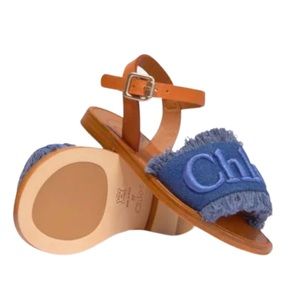 CHLOE GIRLS LEATHER TRIM DENIM SANDALS